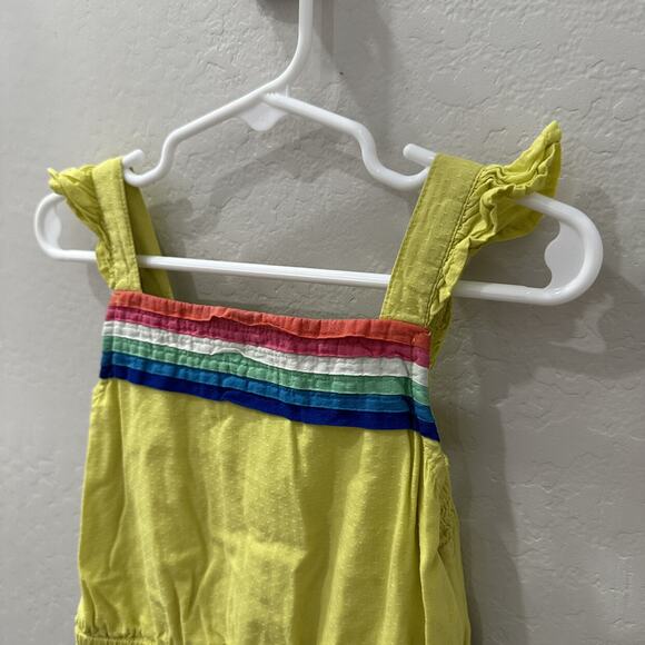 Mini Boden Yellow Rainbow Stripe Flutter Sleeve Romper - Picture 2 of 12